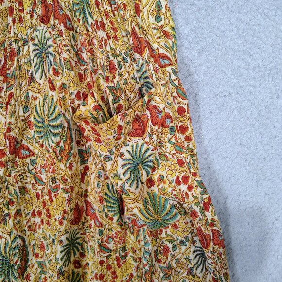 April Cornell Moth Midi Dress Women's M Yellow Multi Floral Sleeveless Peasant - Picture 5 of 9